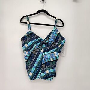 NWT Swimsuits For All Blue Abstract Geometric Tankini Top Underwire Women 16DD